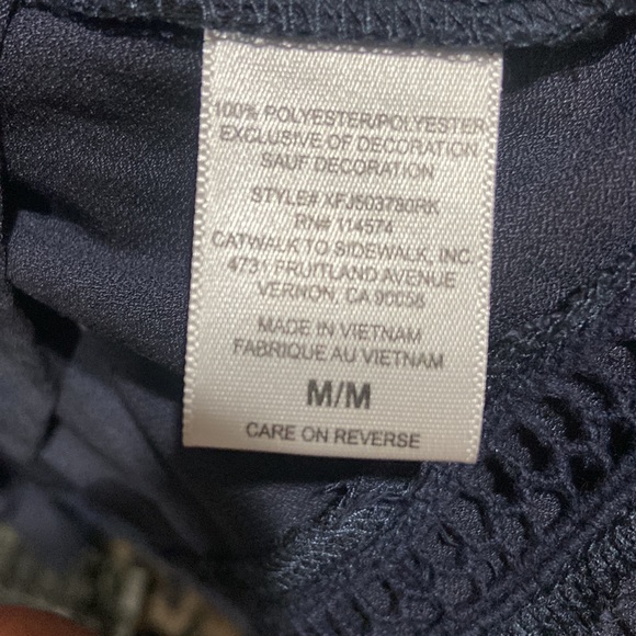 Short Sleeve Ruffle Sheer Top - Navy Blue - Picture 4 of 4